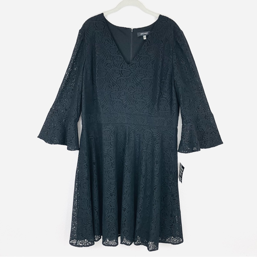 Nine West V-Neck Bell Sleeve Lace Dress